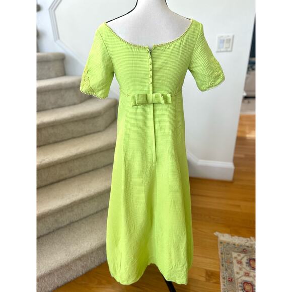 Vintage 60s Lime Green Lace Applique Maxi Party Dress - Picture 5 of 9